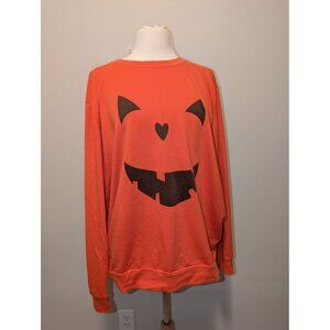 Pumpkin Face Orange Sweatshirt Halloween Graphic Long Sleeve Pullover 2XL